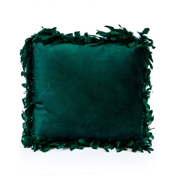 Dark Green Velvet Feather Cushion